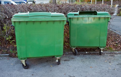 East London business district with waste management facilities